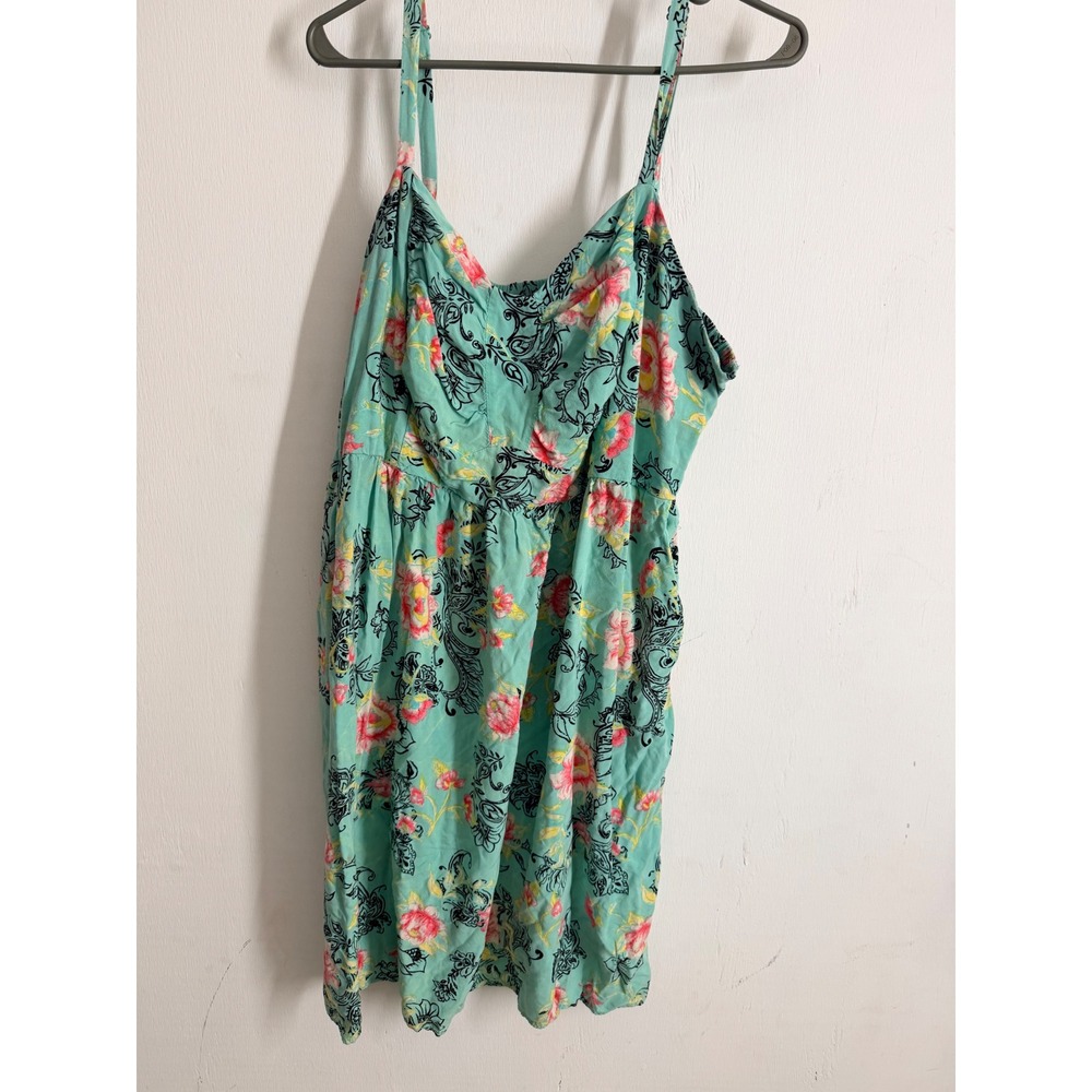 Torrid Plus Size 4 Floral Paisley Sun Dress Teal Rayon Pockets Smocked Back